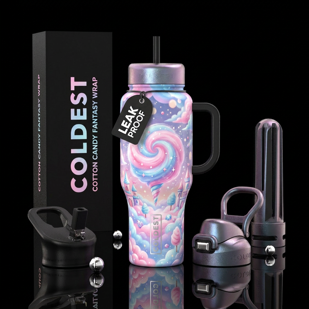 A luxury fantasy-inspired cotton candy swirl desig... water bottle design