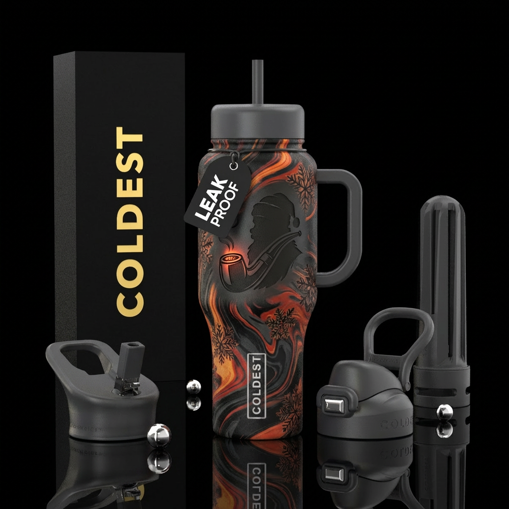 Black, orange,red, dark grey swiled in a marble de... water bottle design