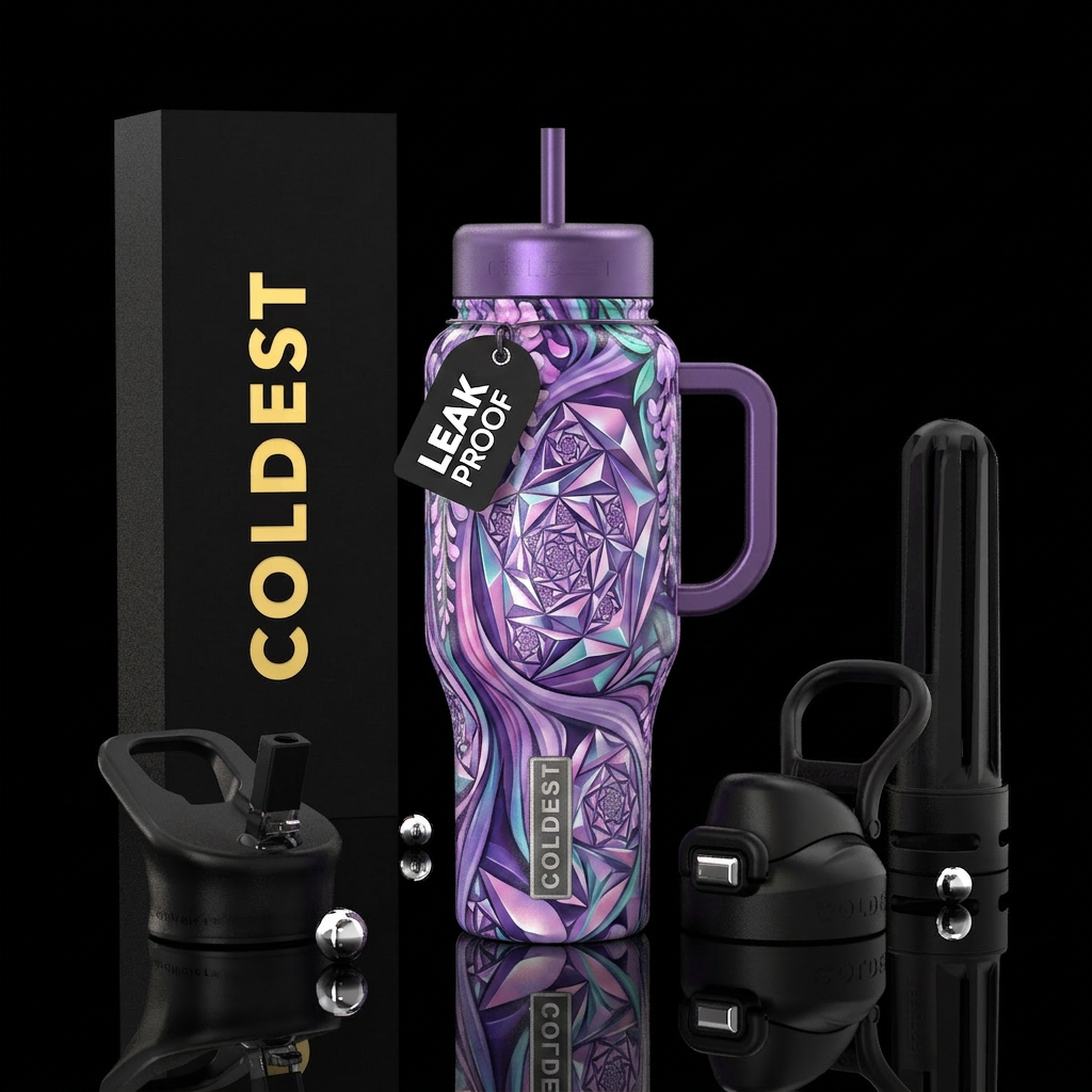 Wisteria swirling  swirls Shiny geometric dreamsca... water bottle design
