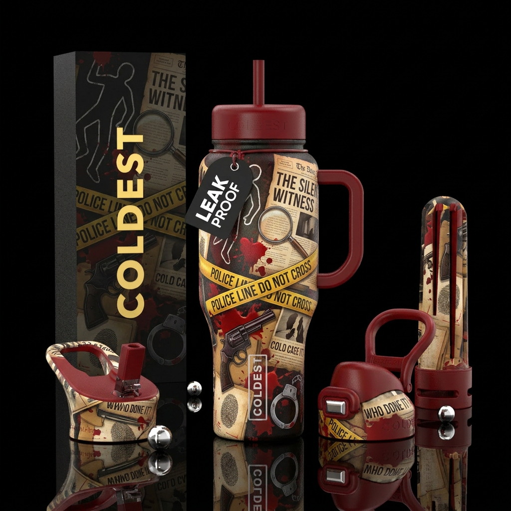 Crime scene water bottle design