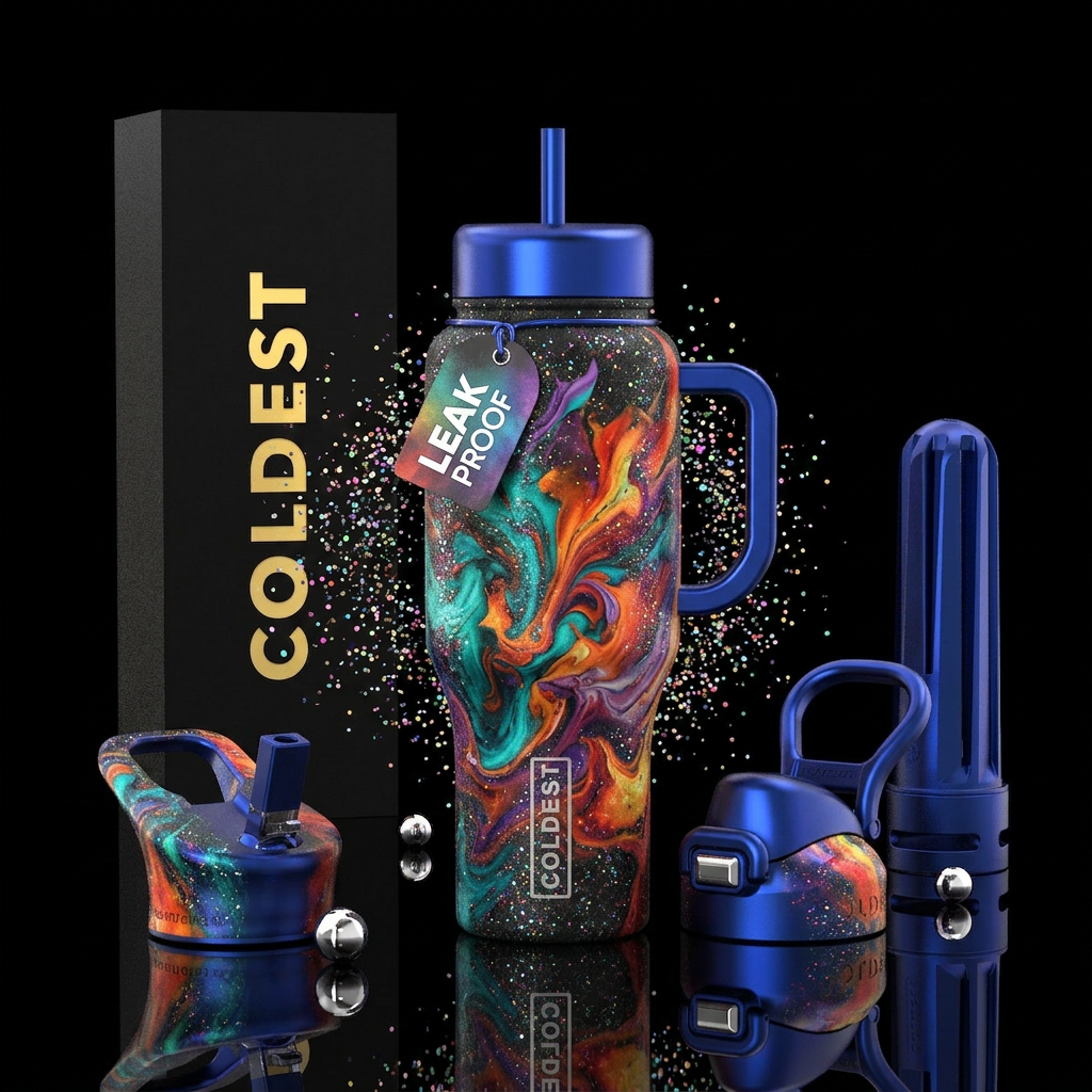 Flames of color water bottle design