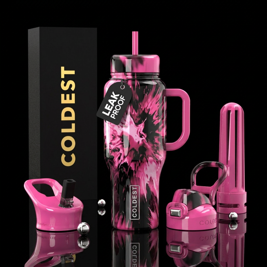 Pink and black water bottle design