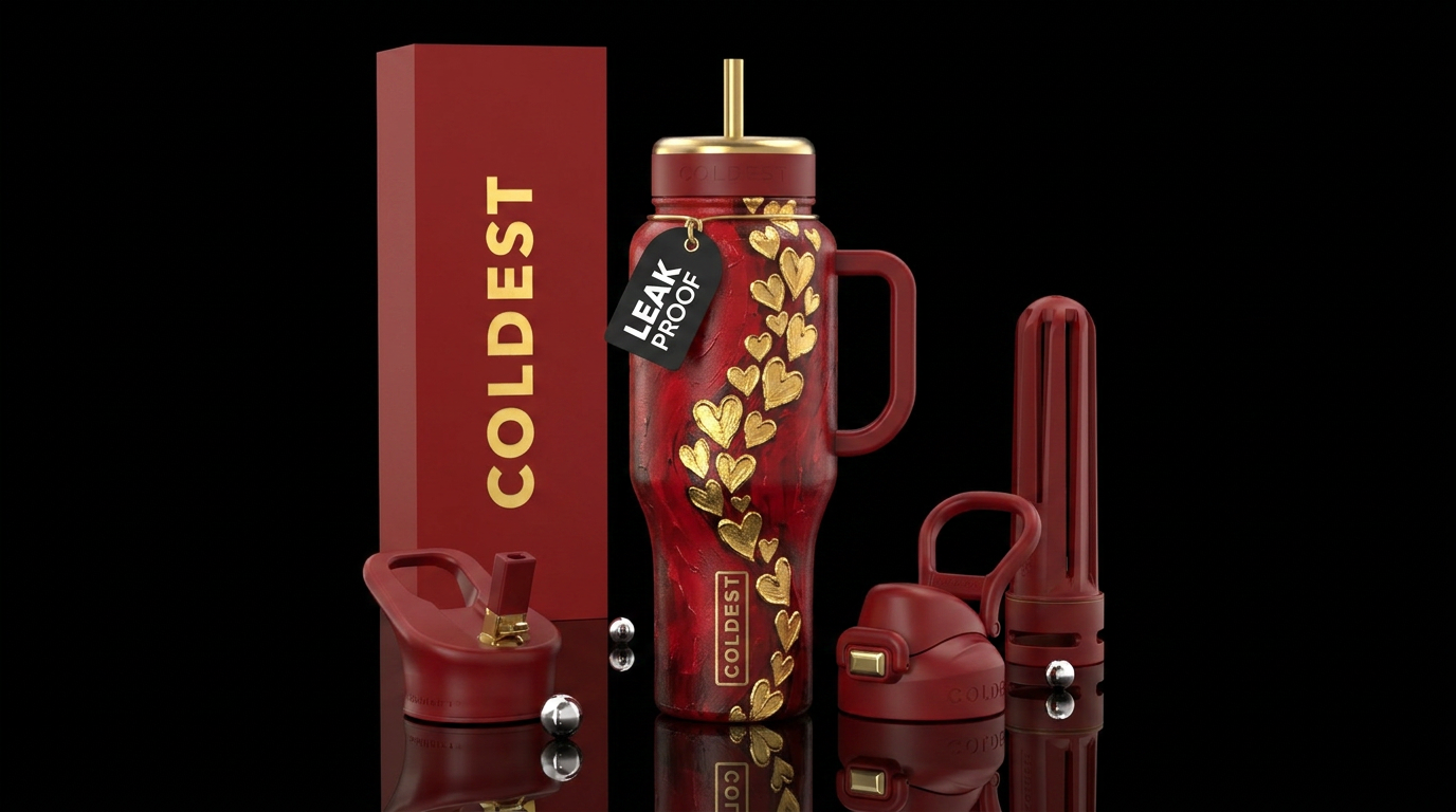 Hearts in line water bottle design