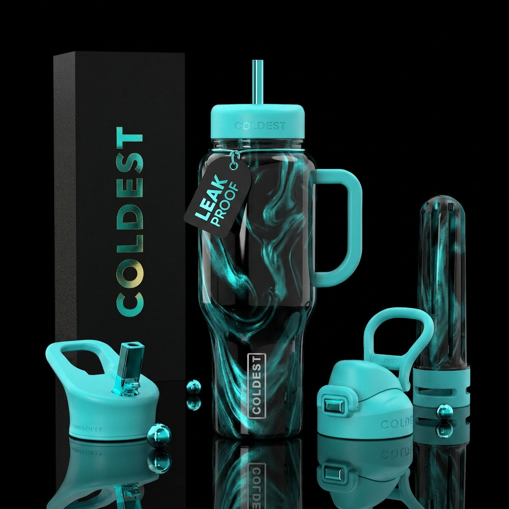 Turquoise hints water bottle design