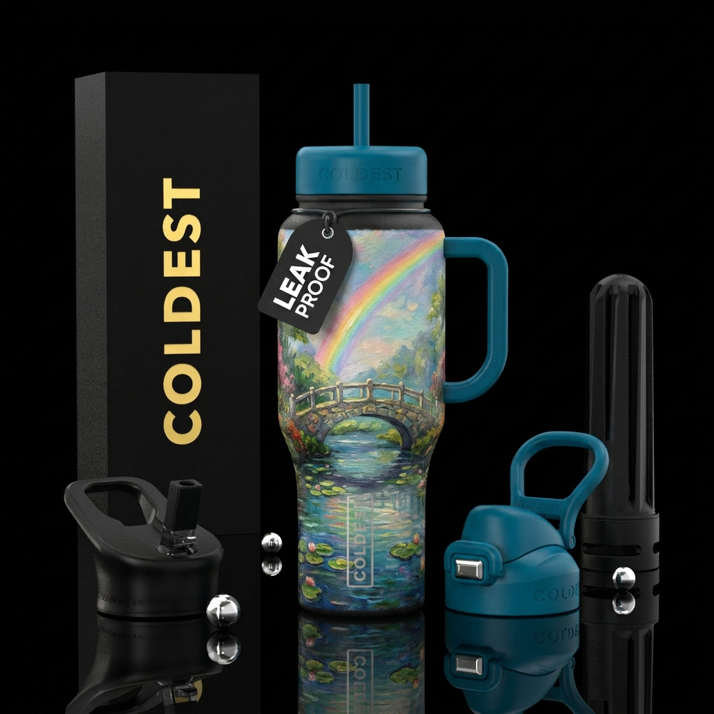 Rainbow over bridge water bottle design