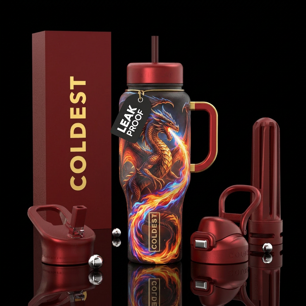 Dragon in flight water bottle design