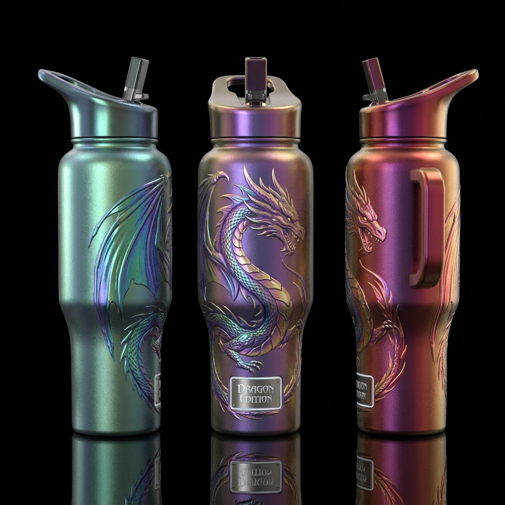 Color changing dragon water bottle design