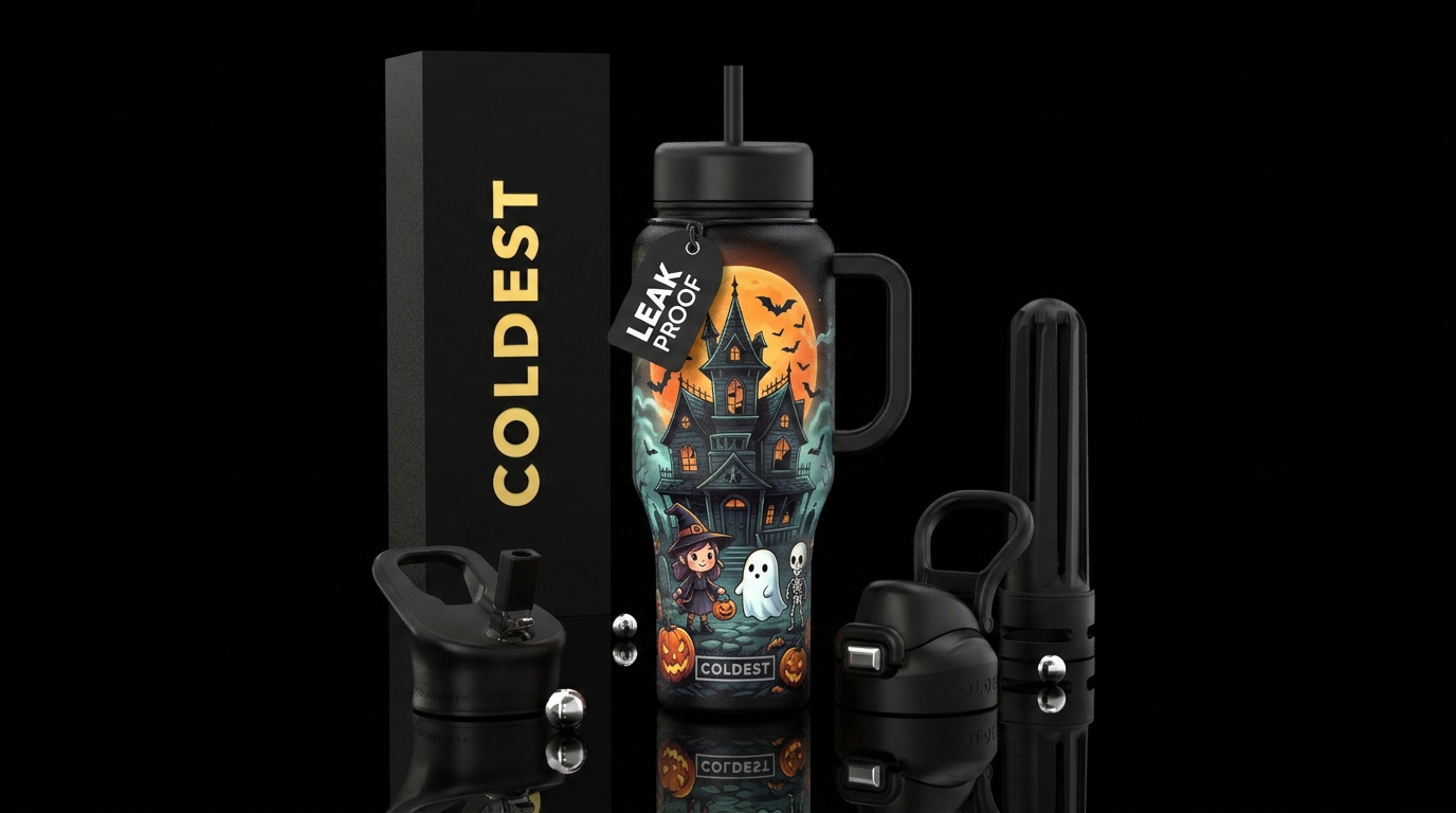Haunted mansion water bottle design