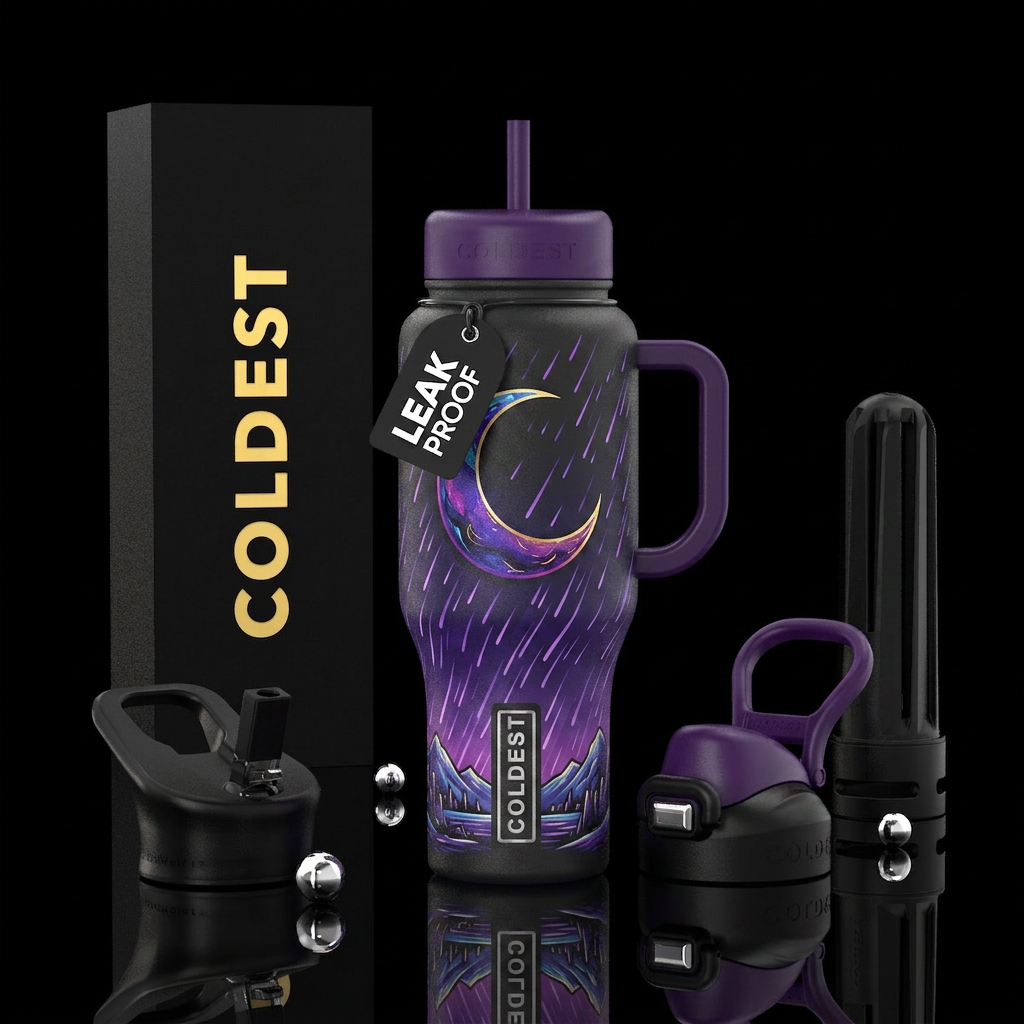 Purple rain water bottle design