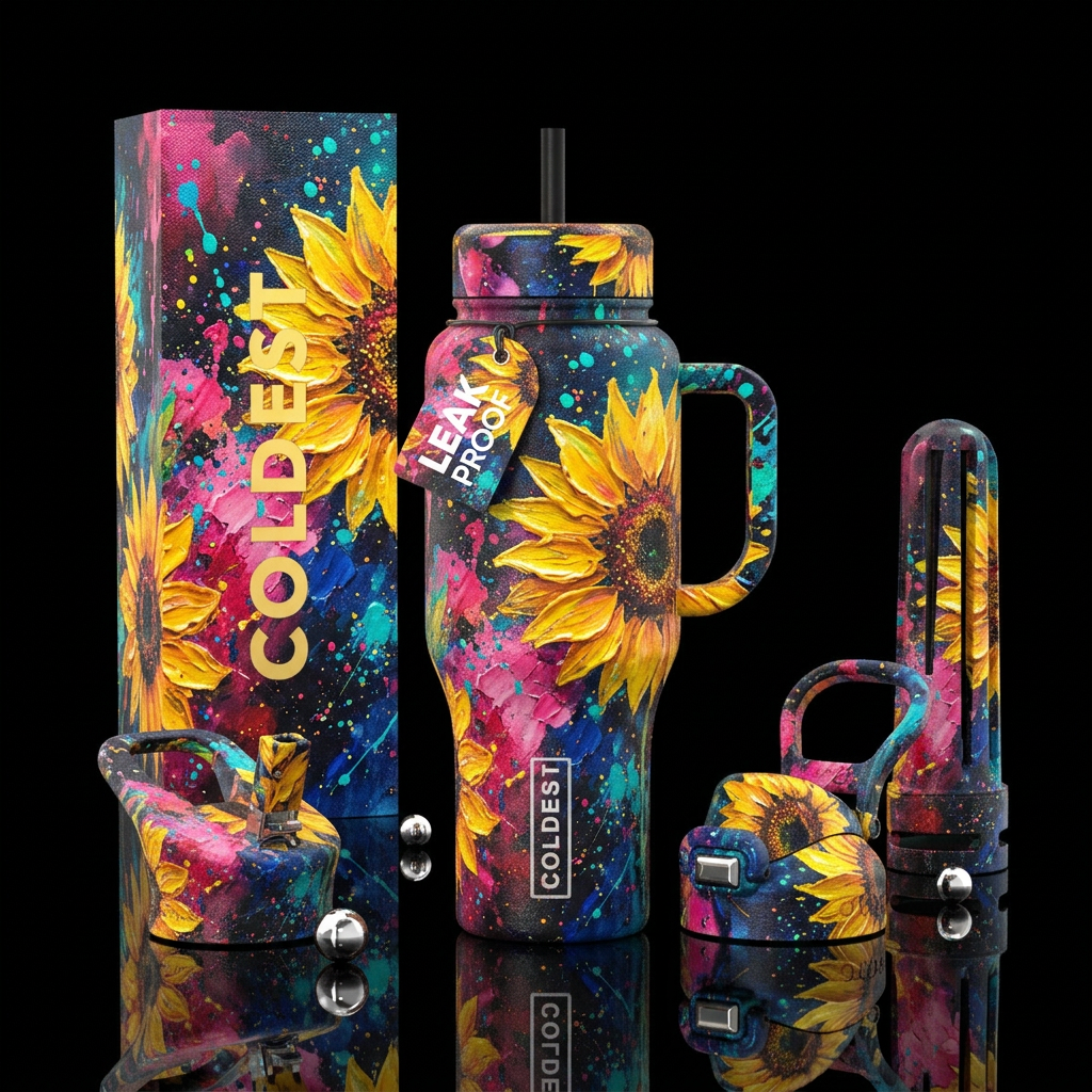 Sunflowers in color water bottle design