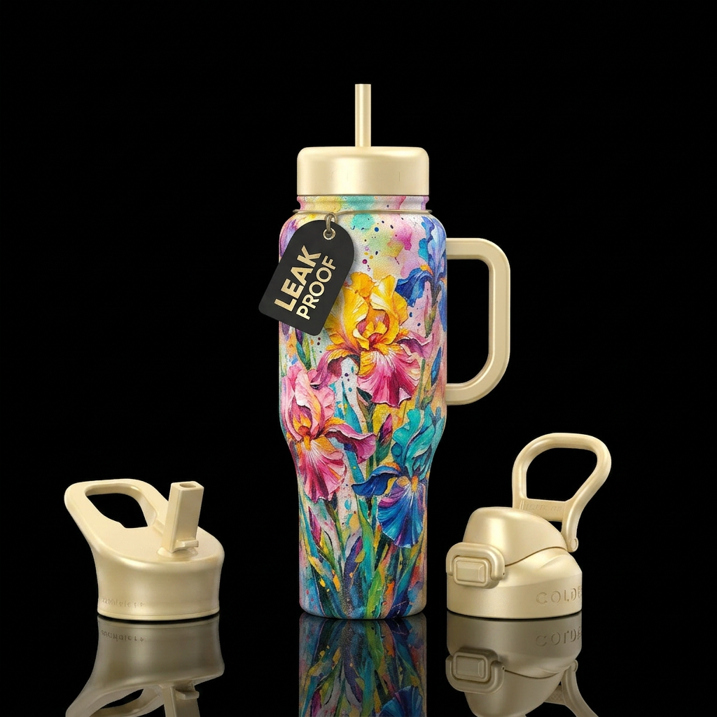 Irises in color water bottle design
