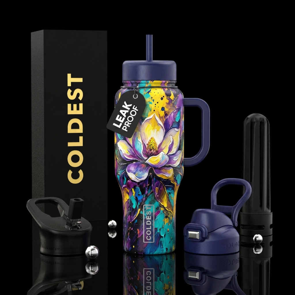 Magnolia in color water bottle design