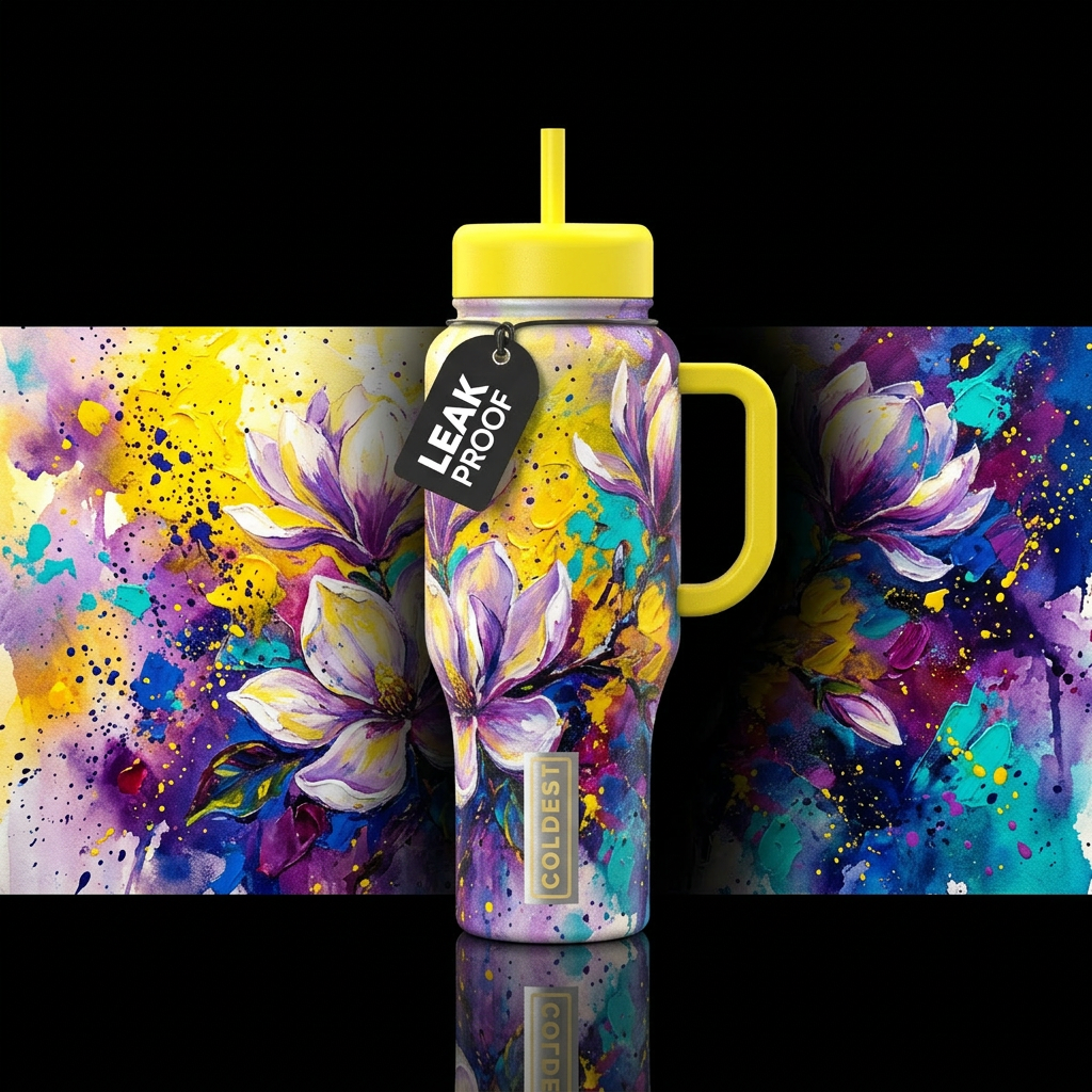 Magnolia in color - yellow water bottle design