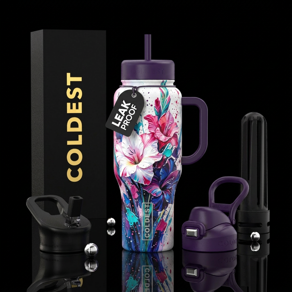 Flowers in color water bottle design