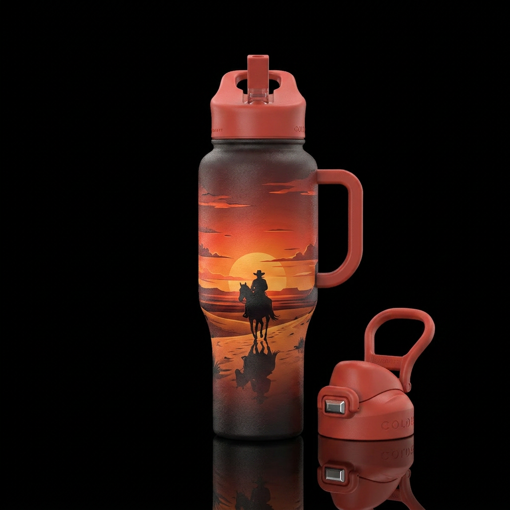 Sundown in the west water bottle design