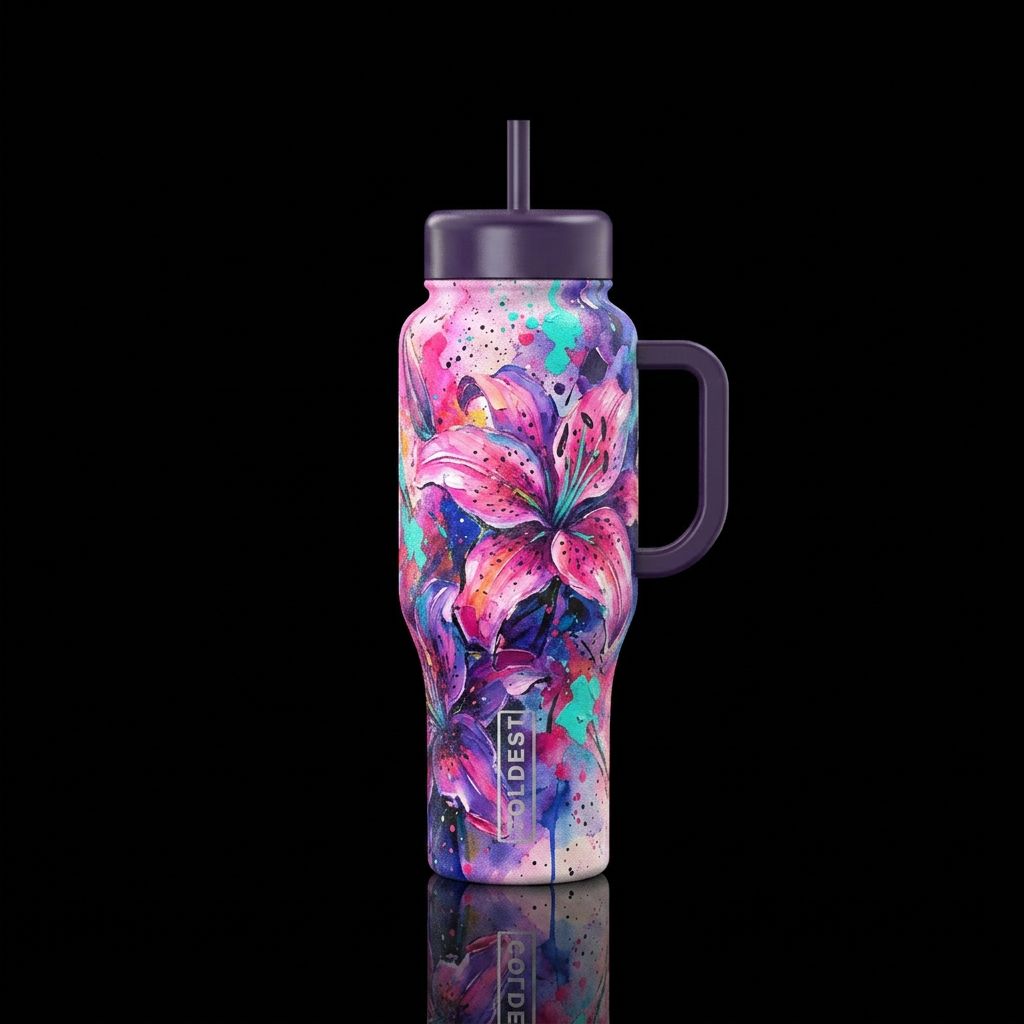 Tiger lilies on white water bottle design