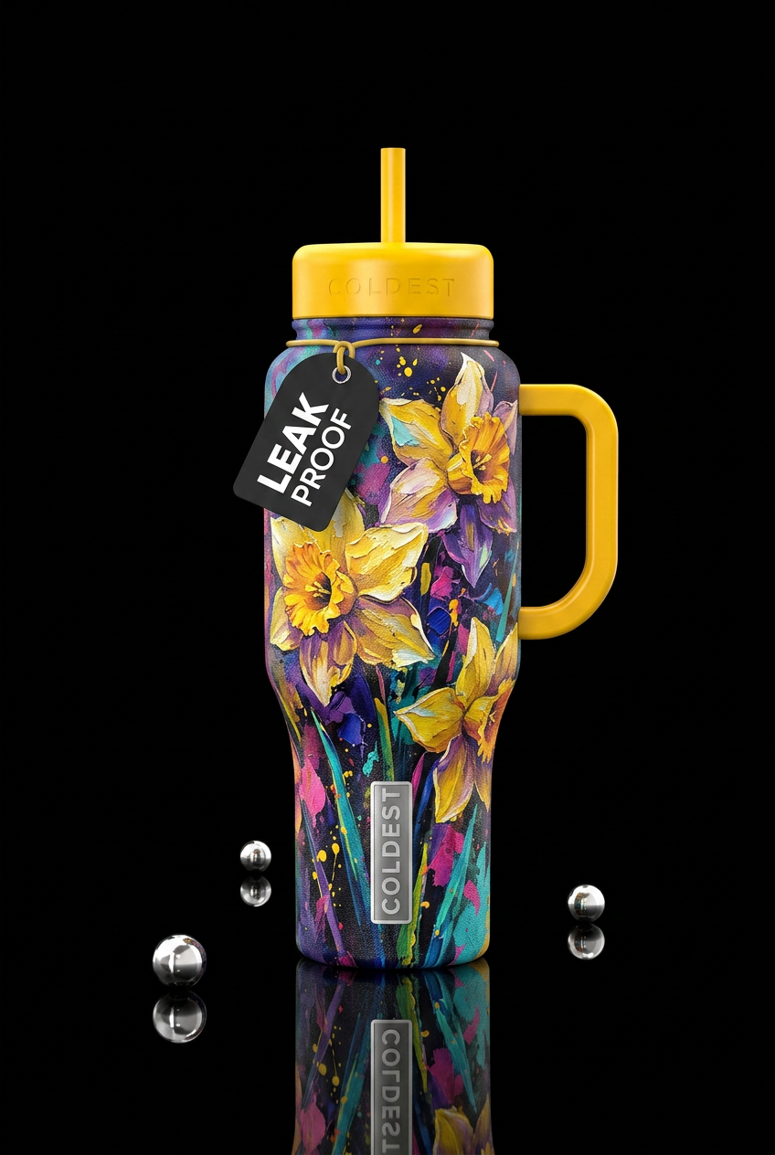Daffodils in color water bottle design