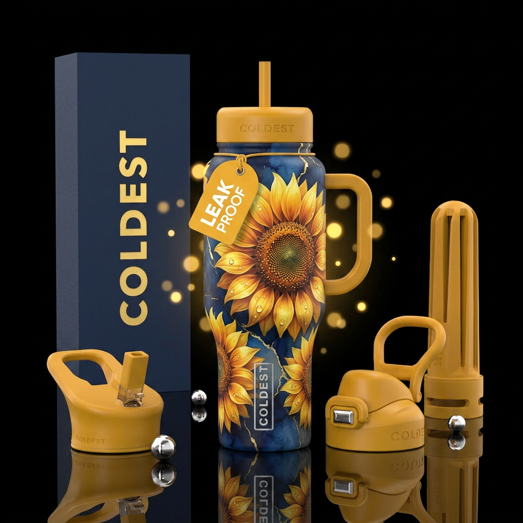 Sunflowers blues water bottle design