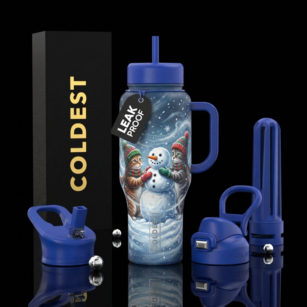 Cats in the snow water bottle design