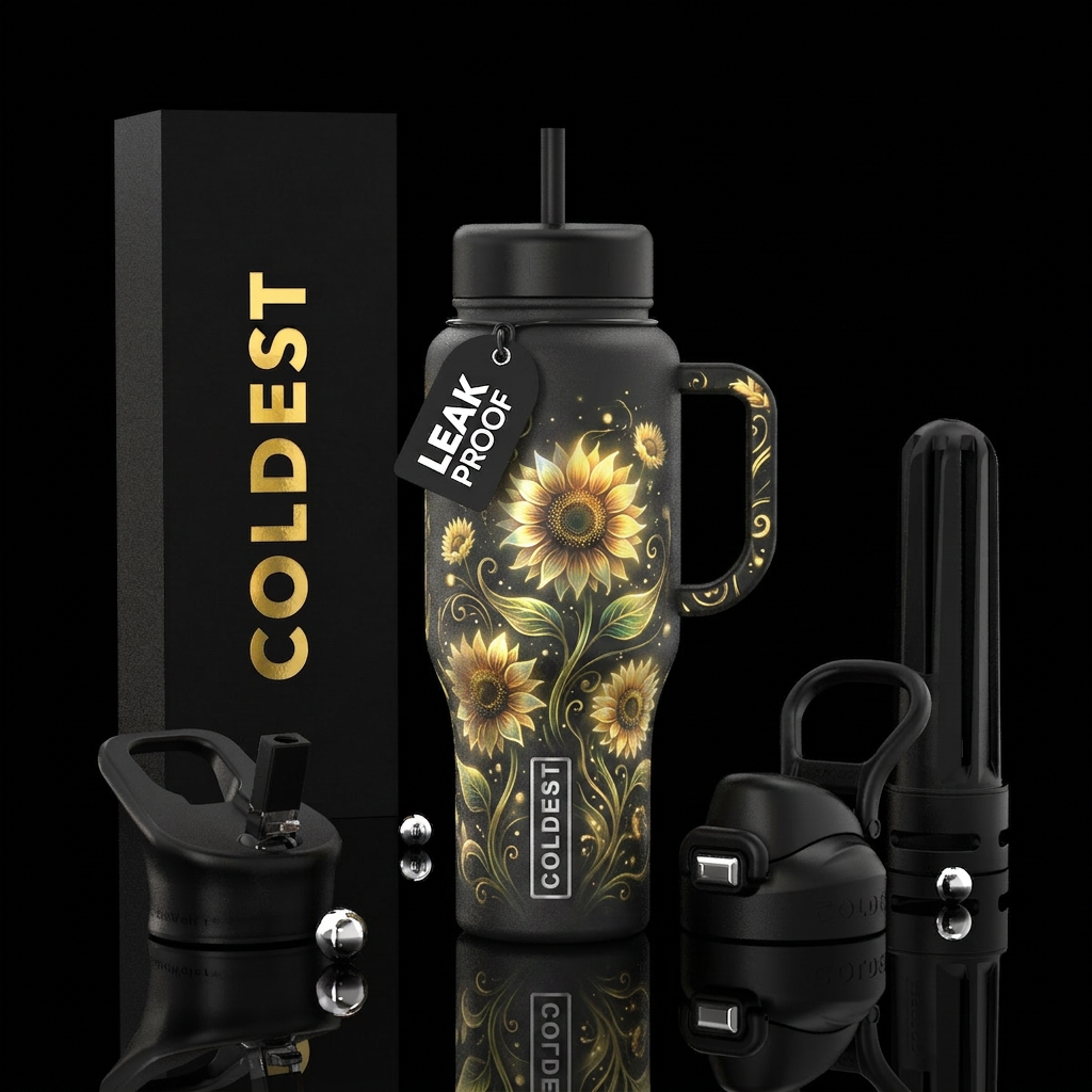 Gold sundlower water bottle design