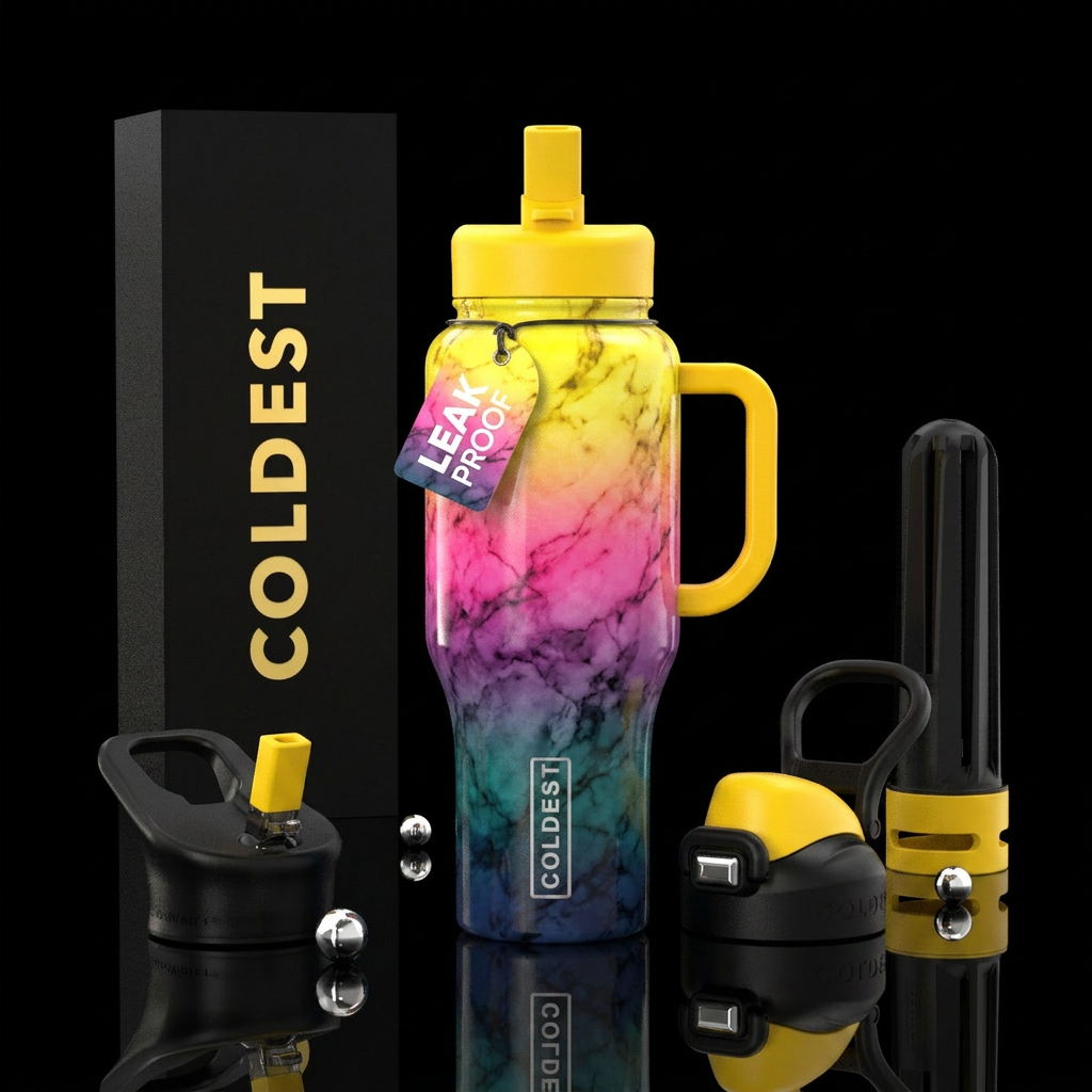 Display of color water bottle design