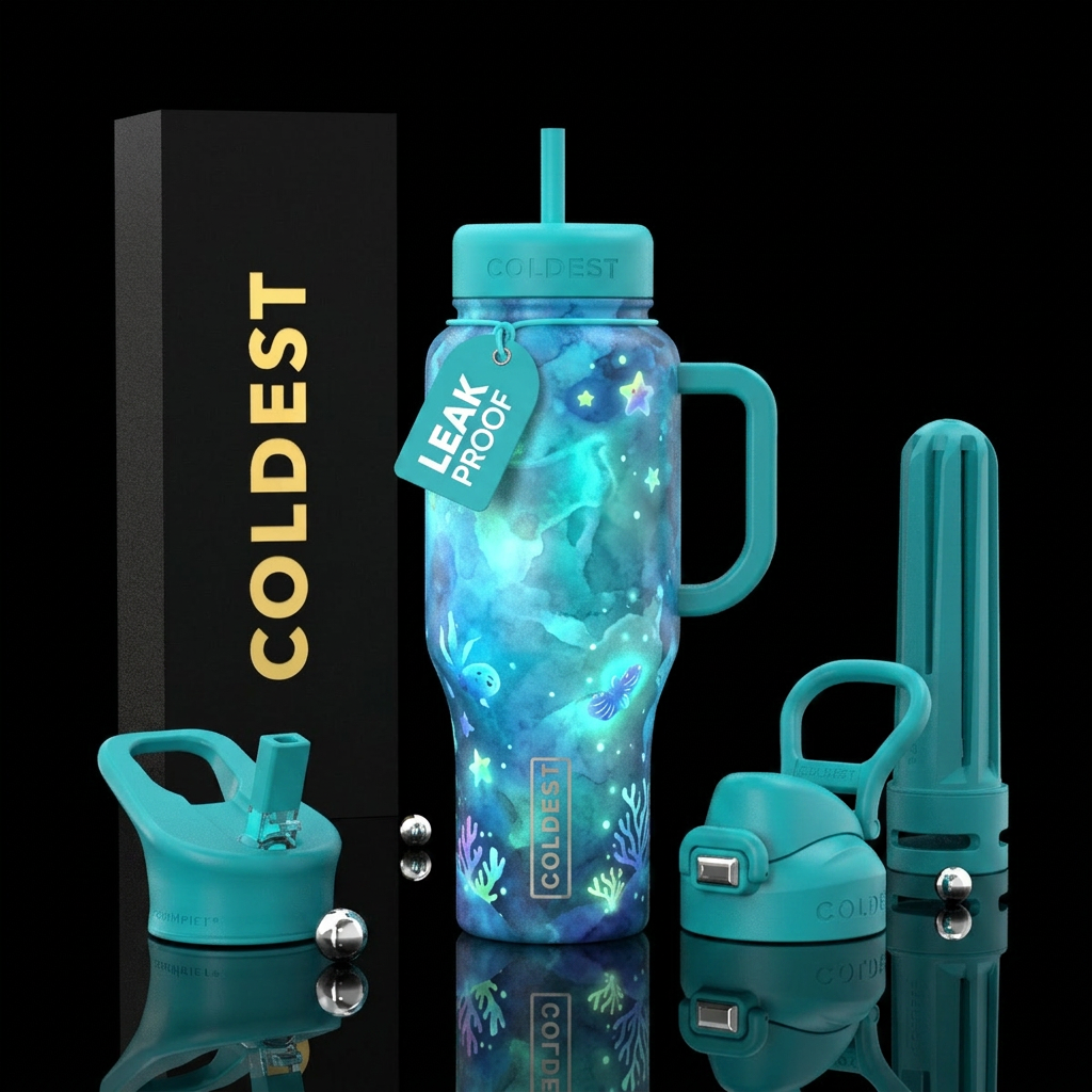 Ocean blue water bottle design