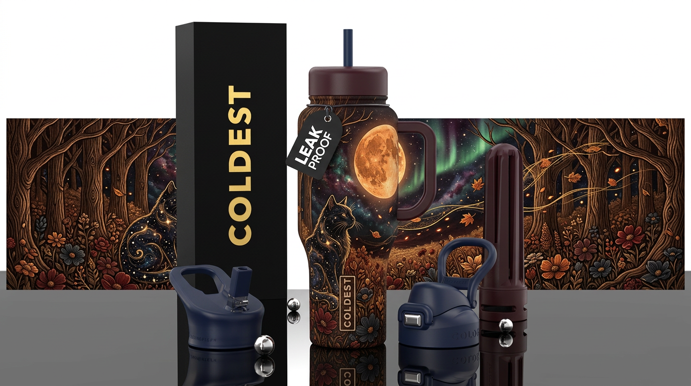 Cat at night water bottle design