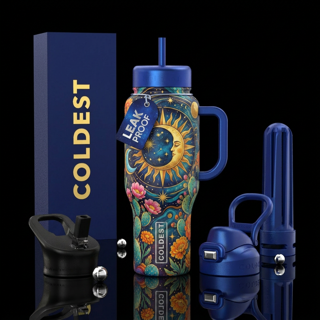 Flowers and moon water bottle design