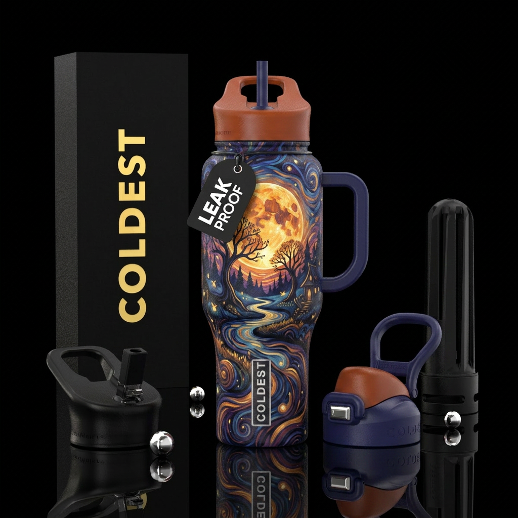 By the light of the moon water bottle design