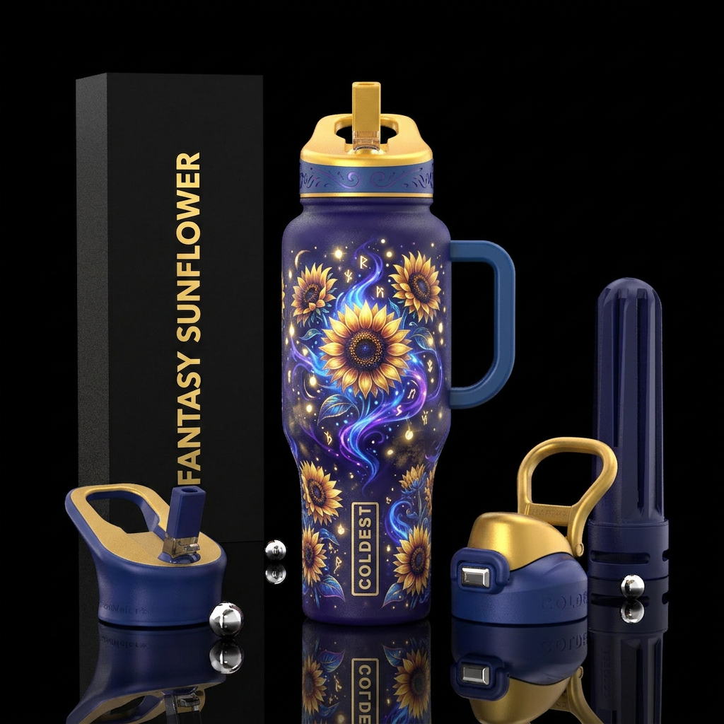 Dazzling sunflowers water bottle design