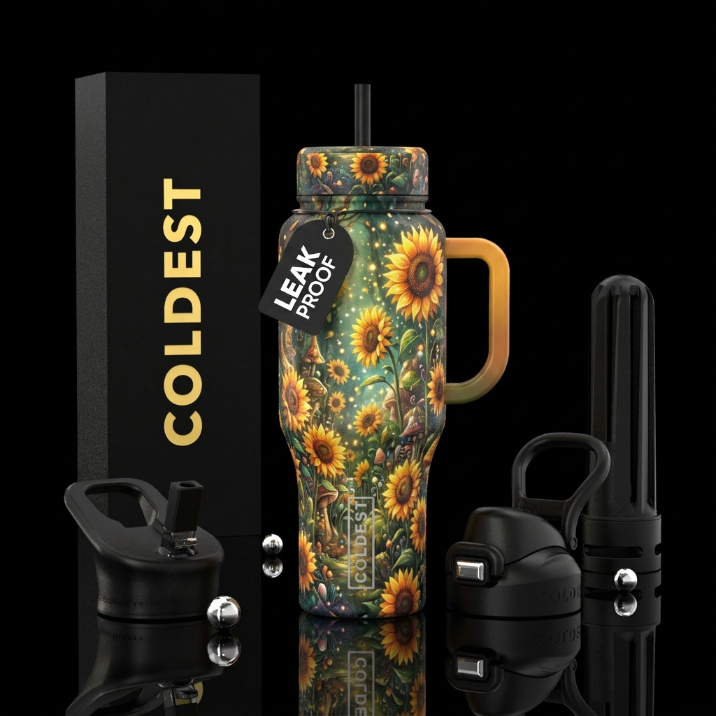 Field of flowers water bottle design