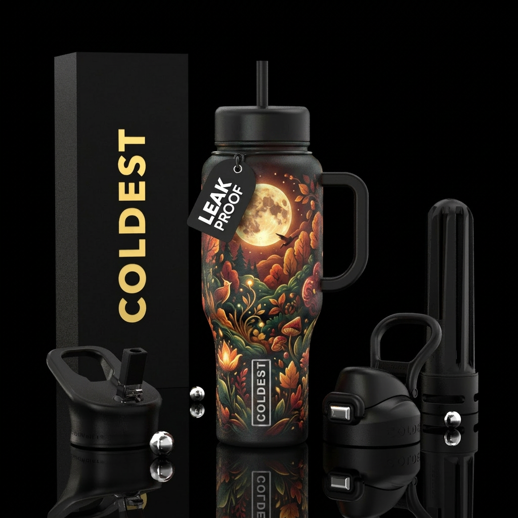 Fields by moonlight water bottle design