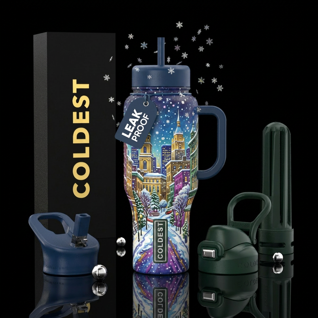 City in winter water bottle design