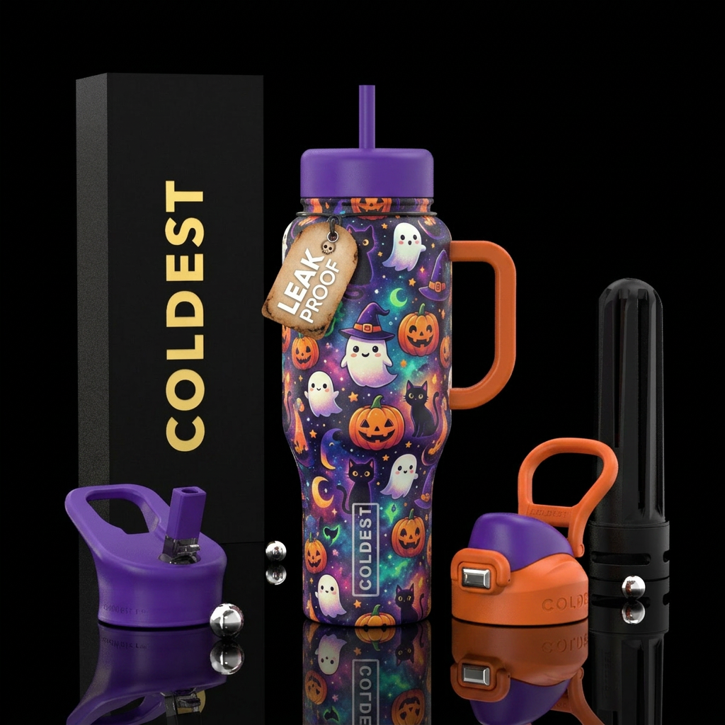 Pumpkins, cats and ghosts oh my water bottle design