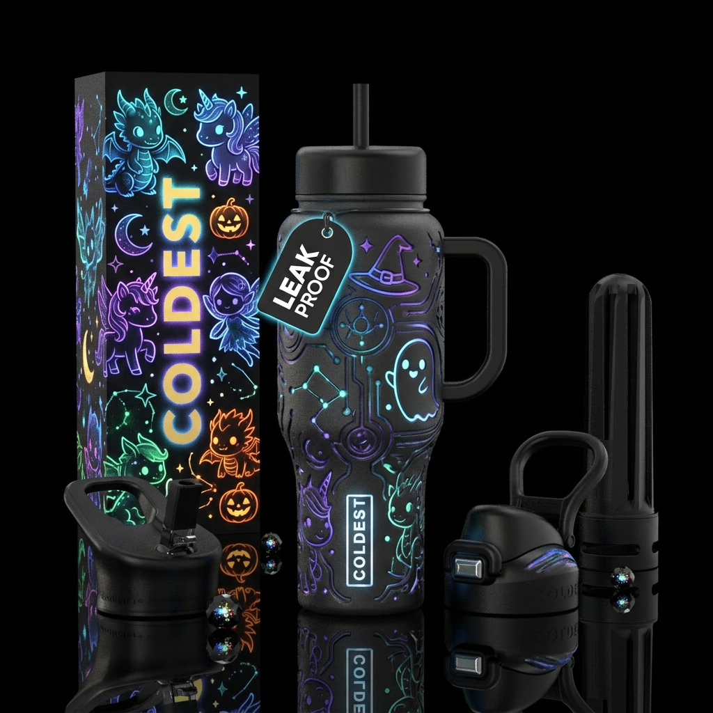 Glowie Halloween water bottle design