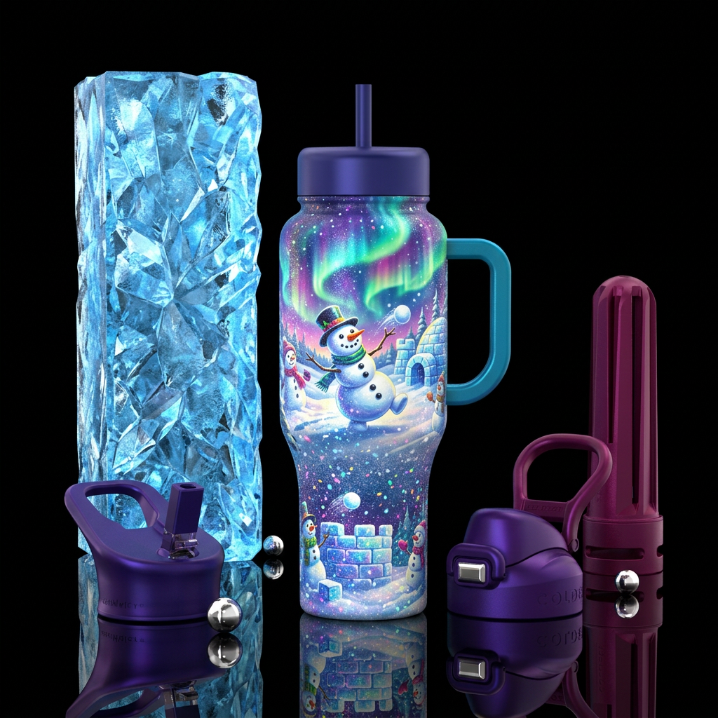 Snowball fight water bottle design