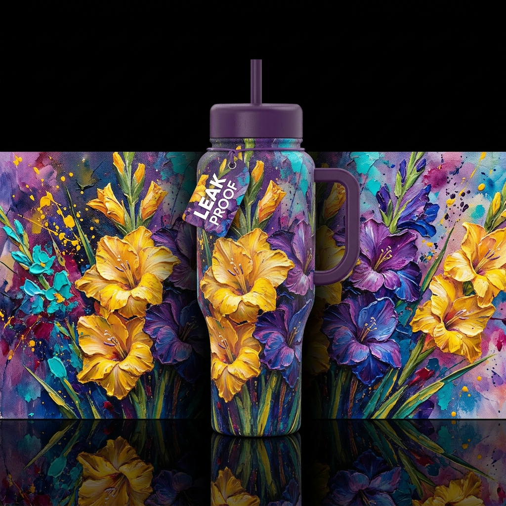 Gladiolas in color water bottle design