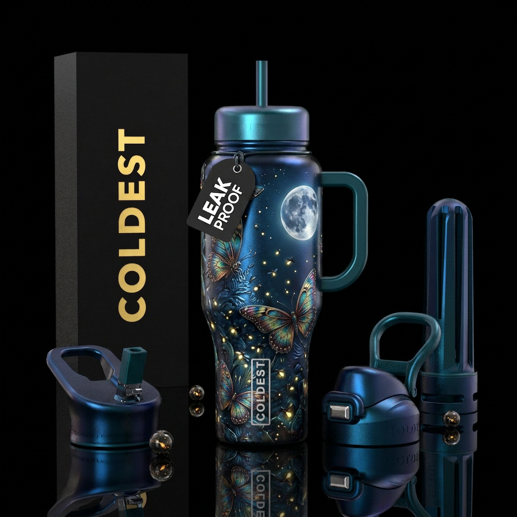 Butterflies and fireflies water bottle design