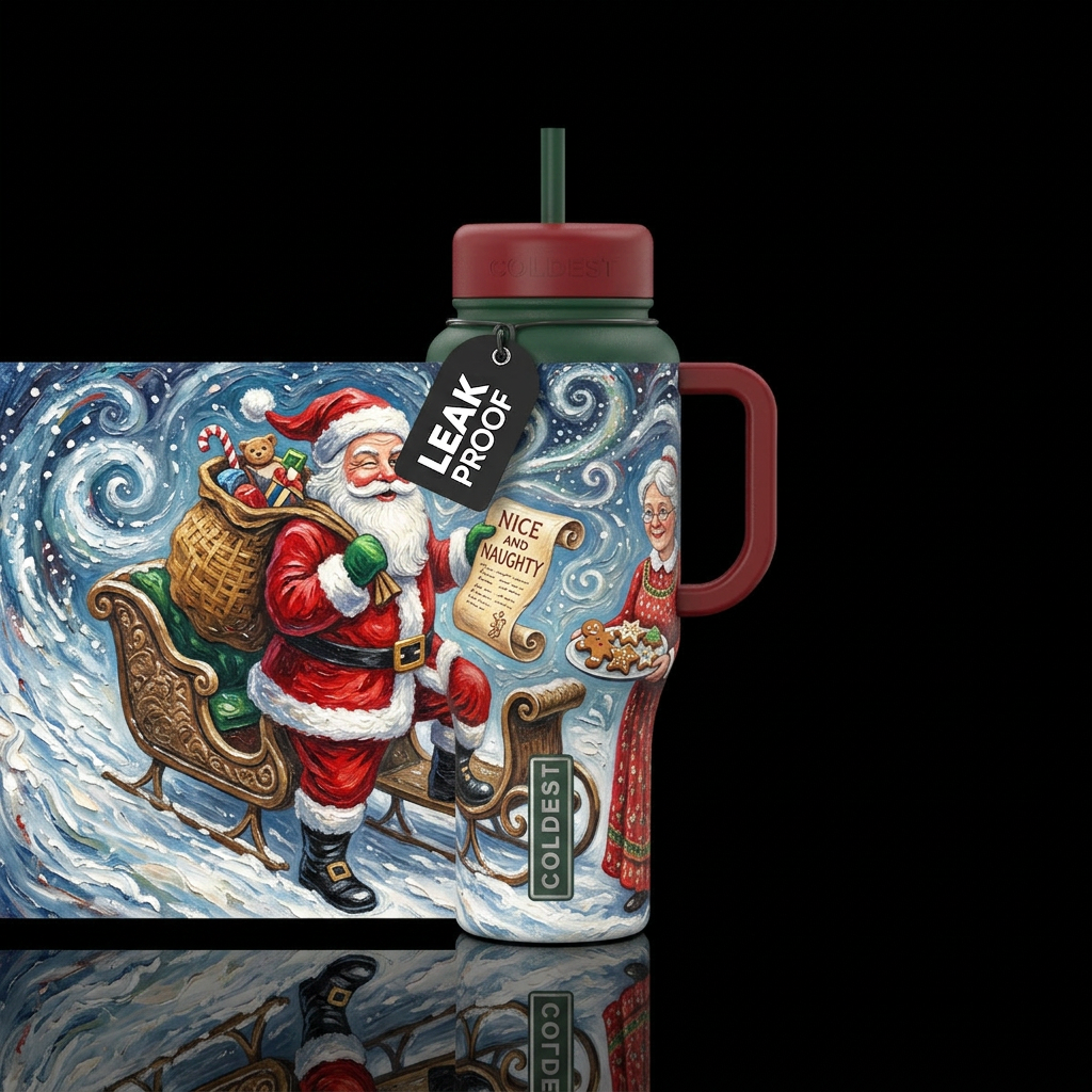 Santa and Mrs Claus water bottle design