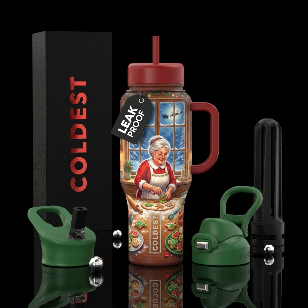 Mrs Claus baking cookies water bottle design