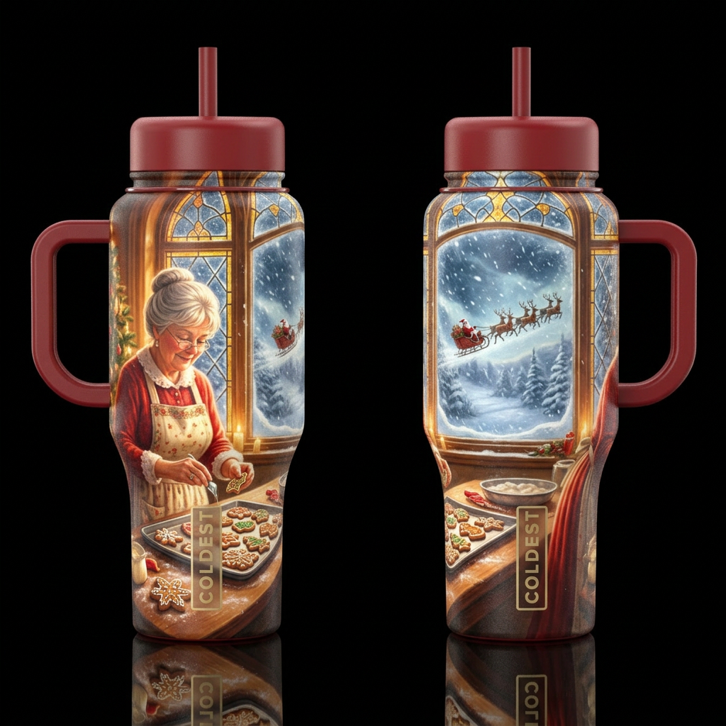 Mrs Claus baking cookies for santa water bottle design