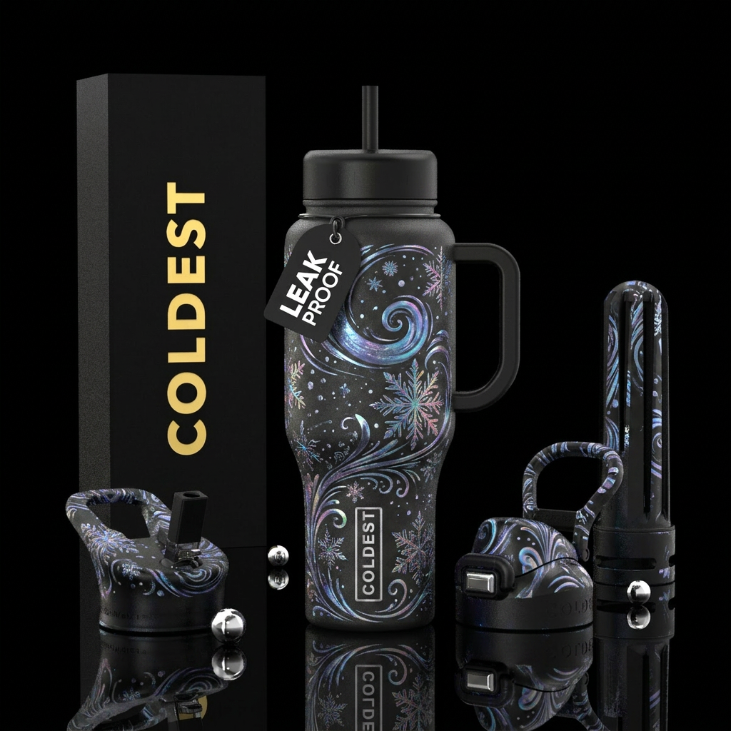 Moonlit snowflake water bottle design