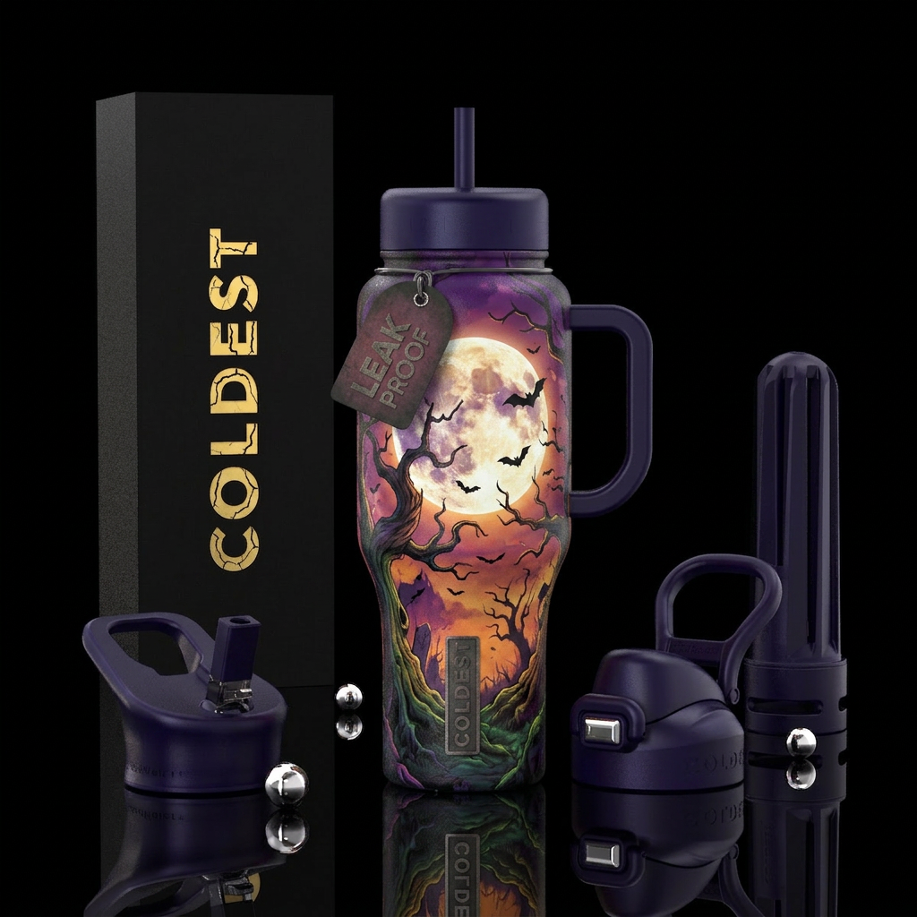 Creepy night water bottle design