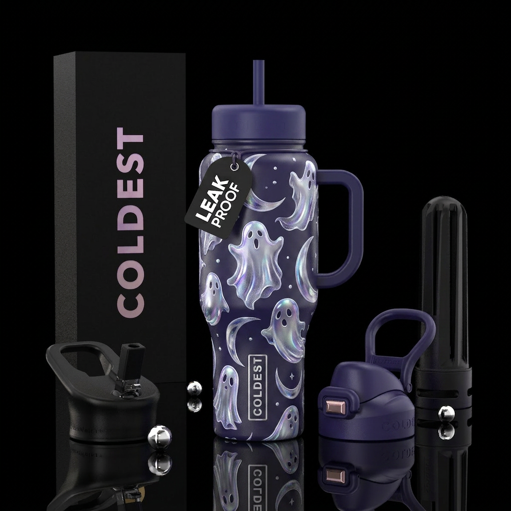Moonlight ghosts water bottle design