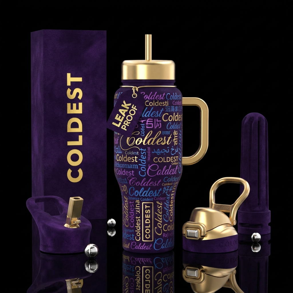 Say Coldest purple background water bottle design