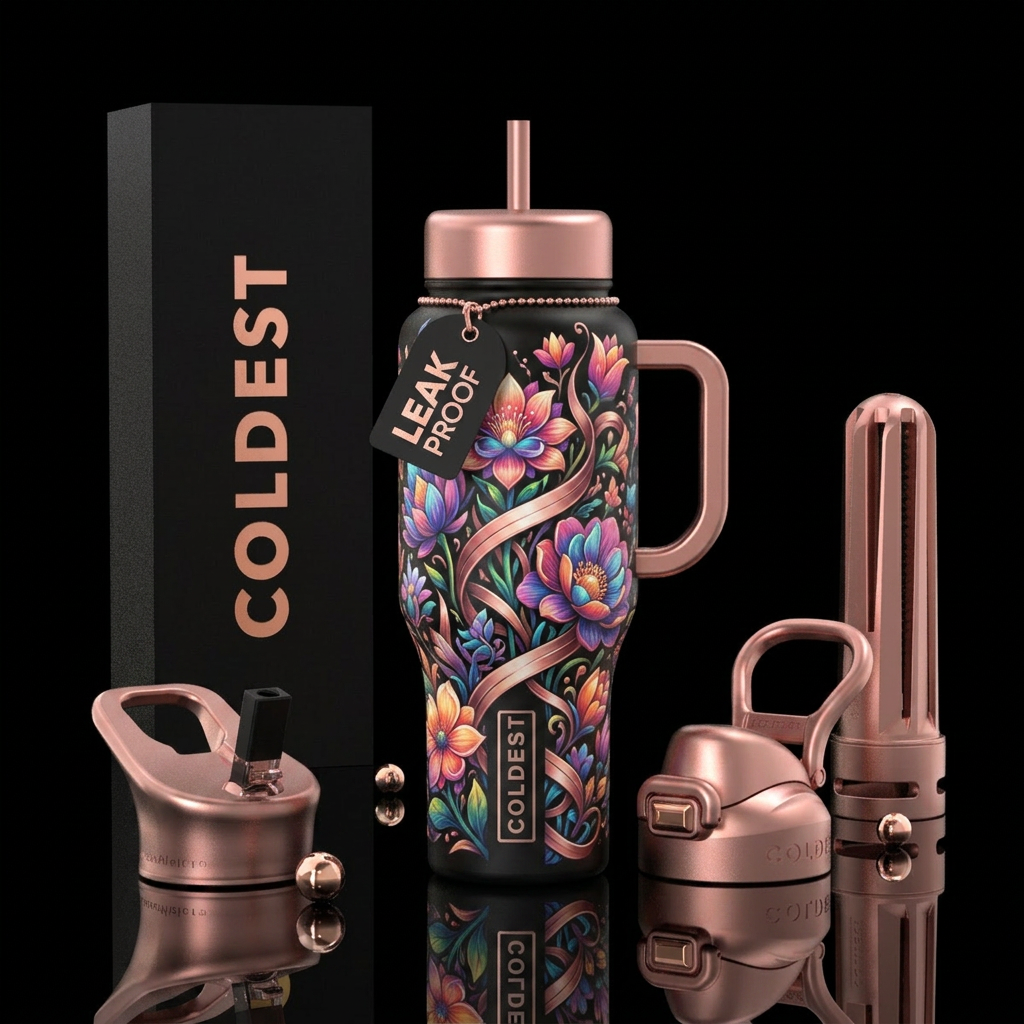 Rose gold beauty water bottle design