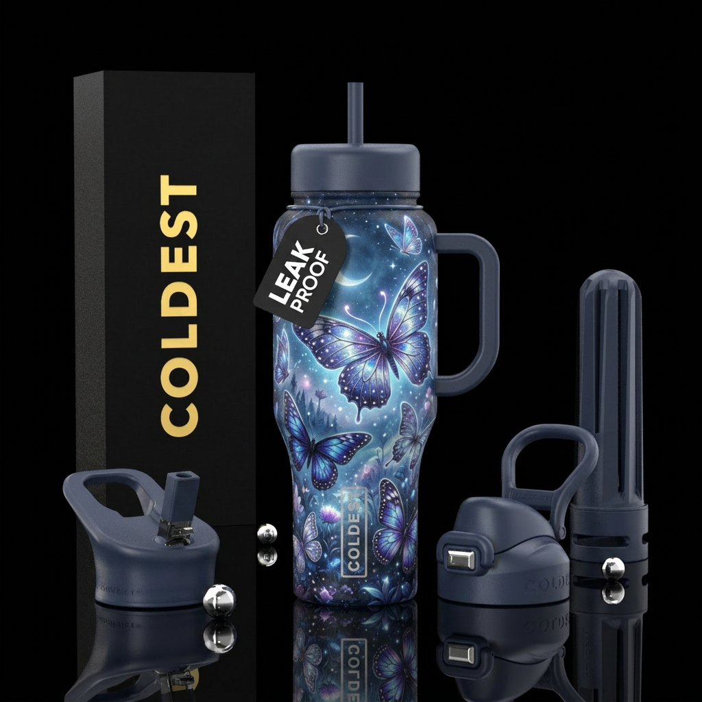 Butterflies under the moonlight water bottle design