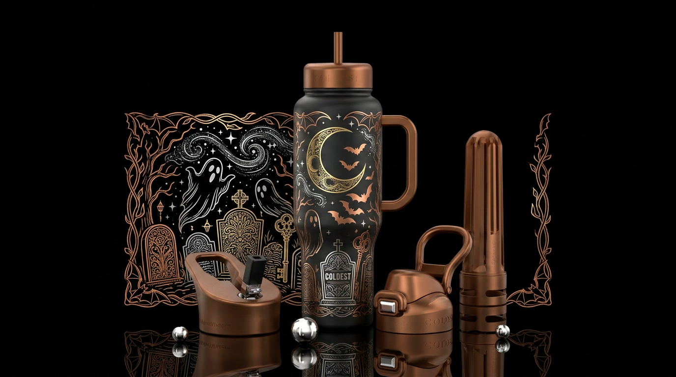Shiny Halloween water bottle design