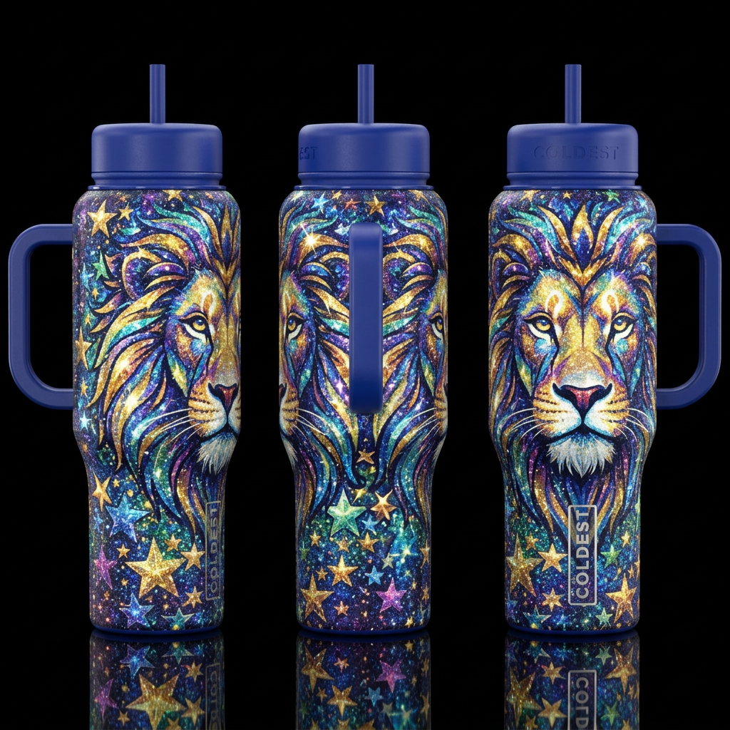 Lion and stars water bottle design