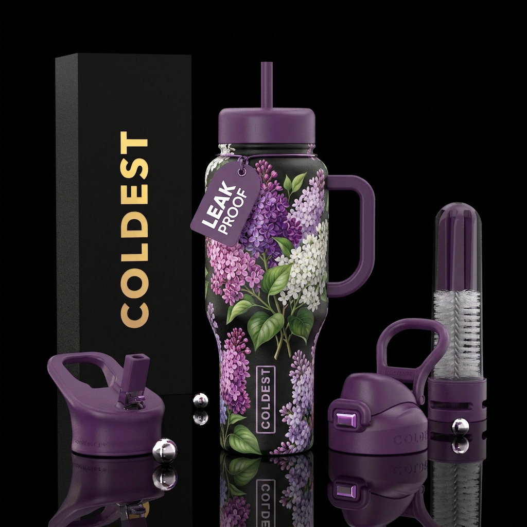 Lilacs in bloom water bottle design